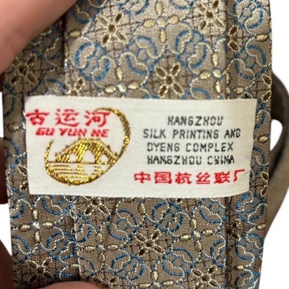 VTG Pure Silk Geometric Brown and Blue Patterned Men's Tie Neck - Picture 3 of 3